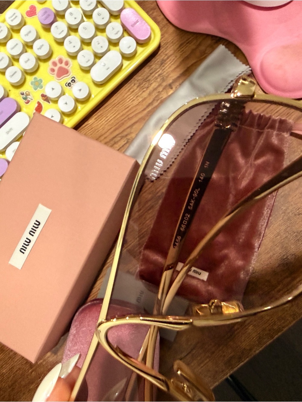 Miu Miu Gold Metal Aviator Sunglasses with Pink Lenses - Picture 2 of 9